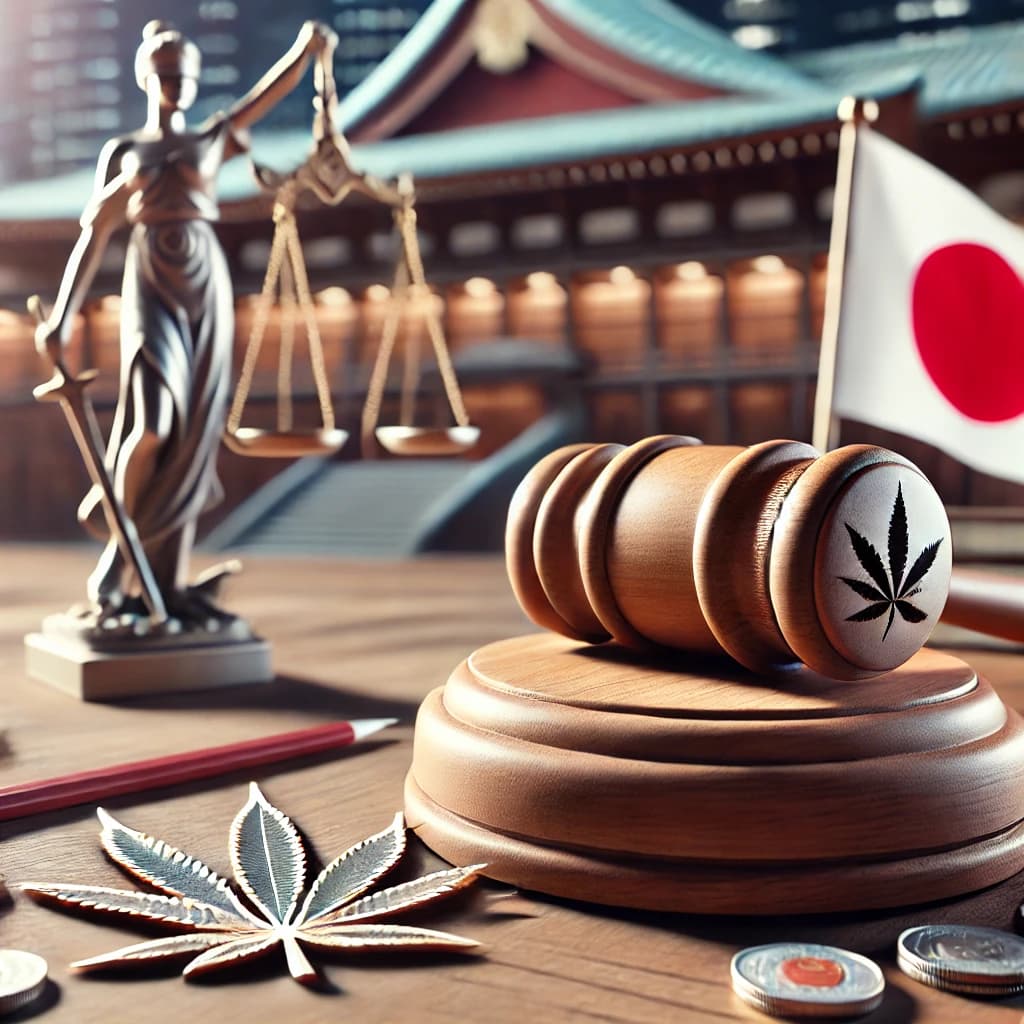 A picture of the Japanese flag with marijuana stamps